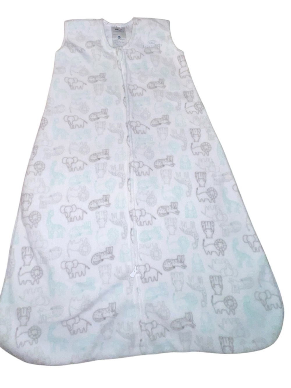 Halo White Baby Sleep Sack with Gray and Light Blue Safari Print
